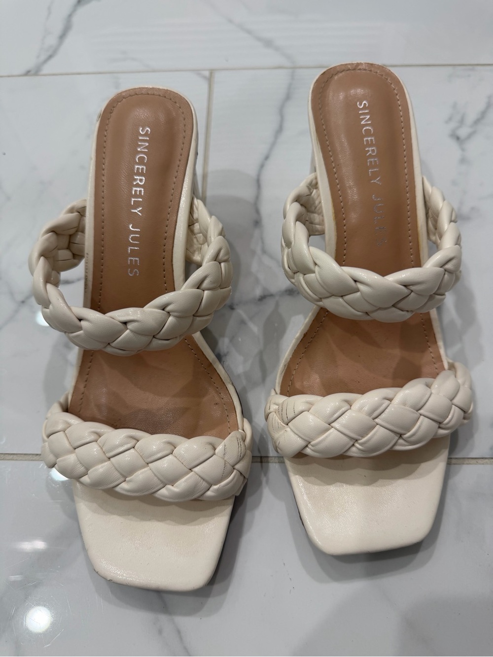 Sincerely Jules Cream Braided Double-Strap Slide Mules